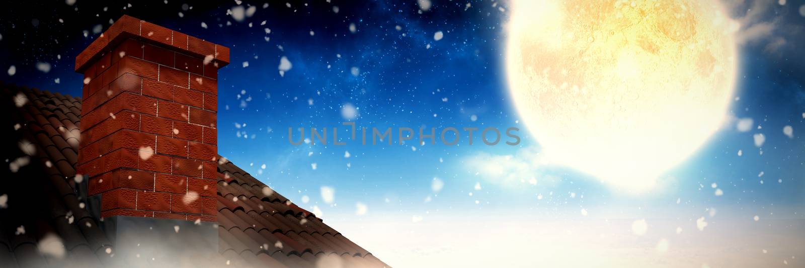 Snow falling against white clouds under blue sky