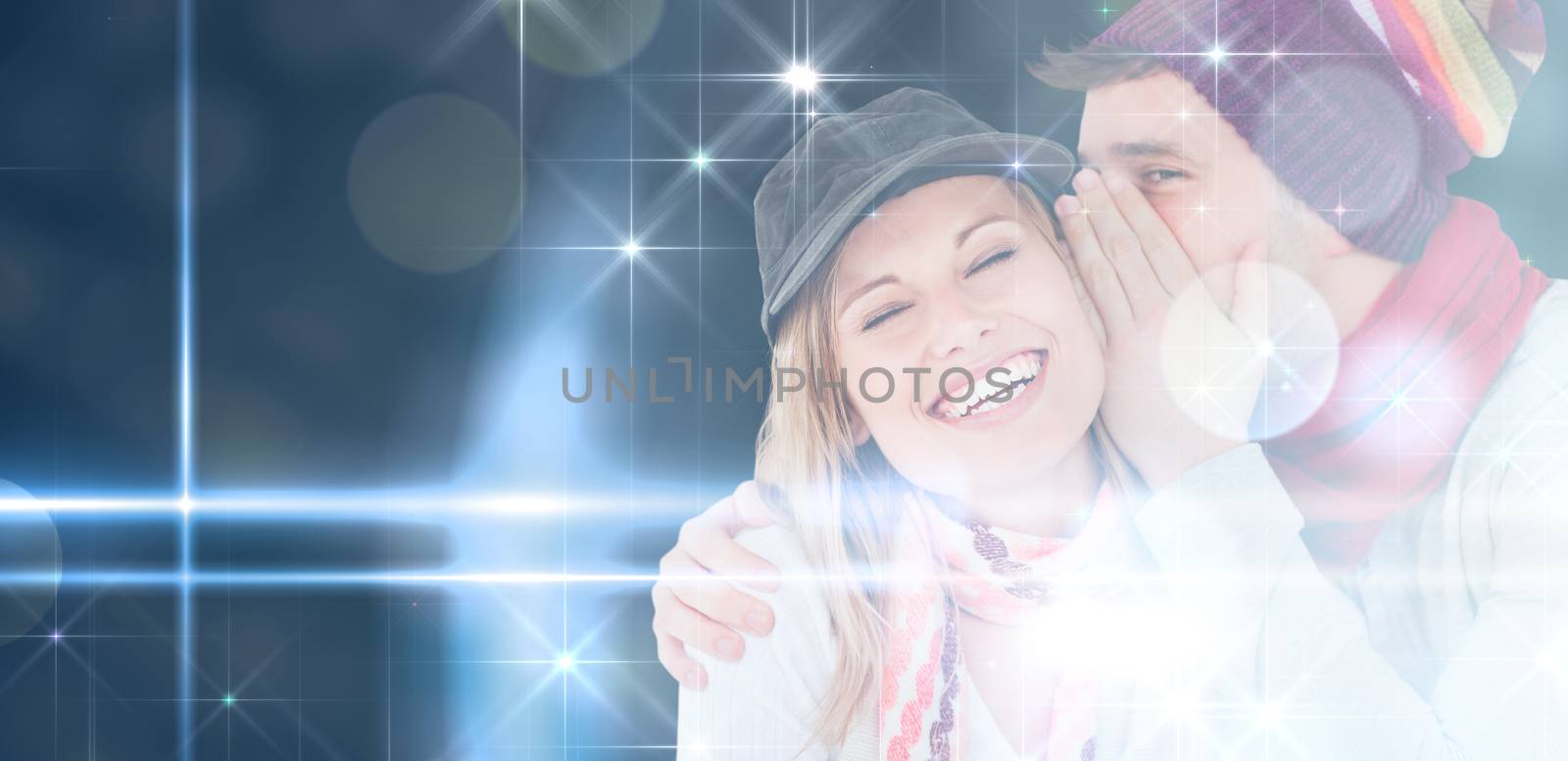 Composite image of young couple sharing a secret by Wavebreakmedia