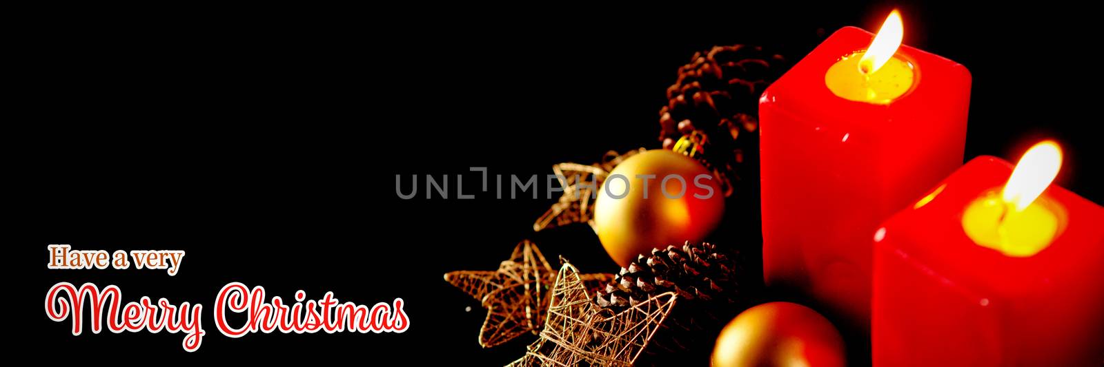 Christmas card against christmas red square candles