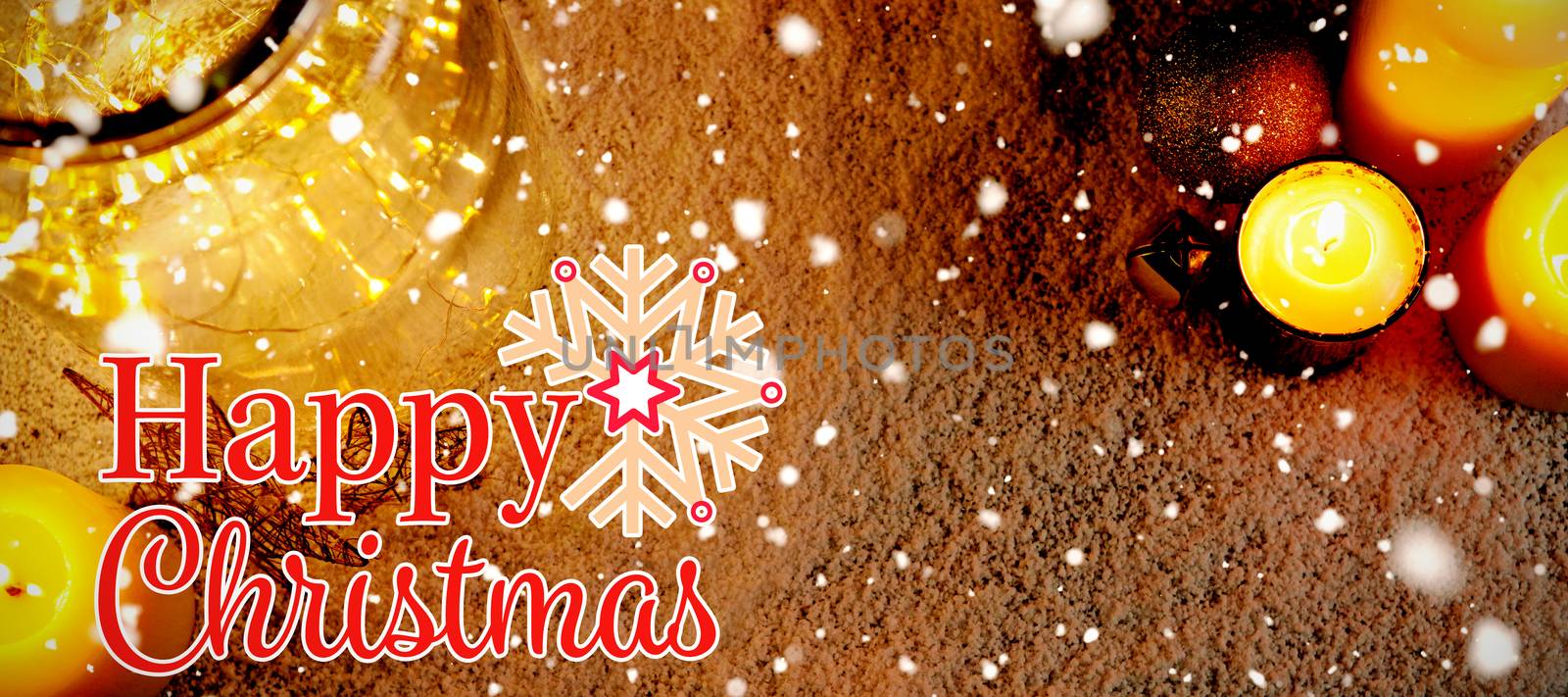 Christmas card against christmas candles and smooth lights