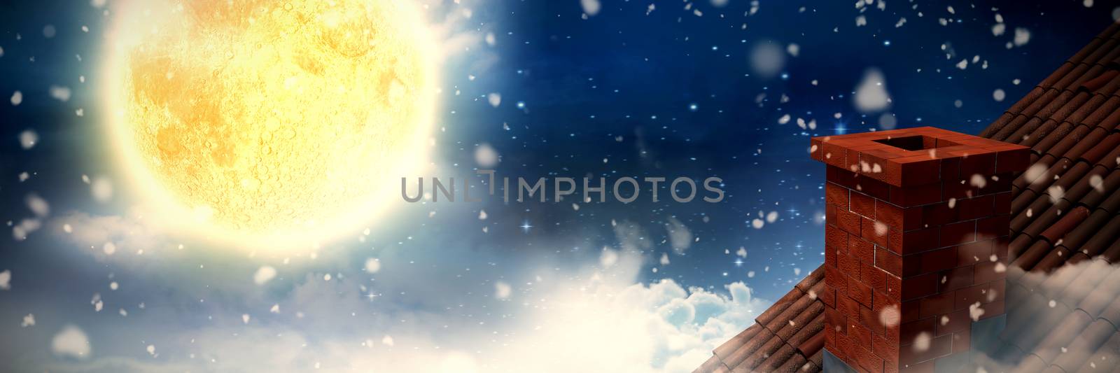 Snow falling against night sky