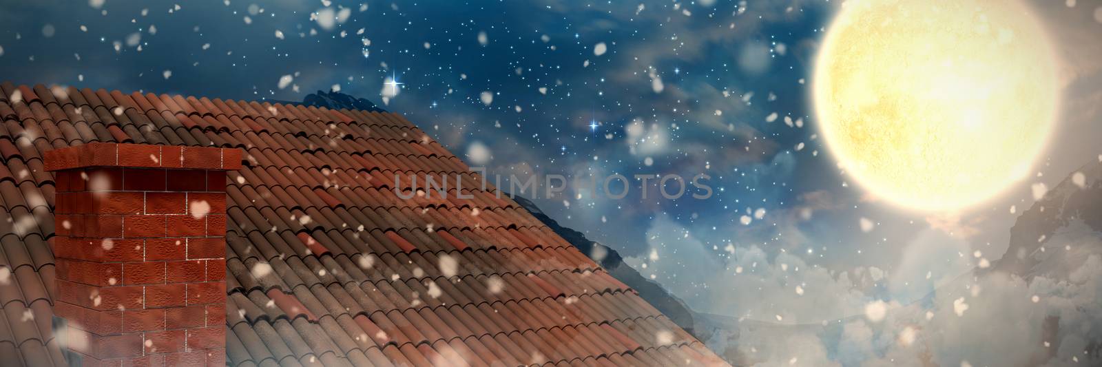 Snow falling against tent in countryside at night