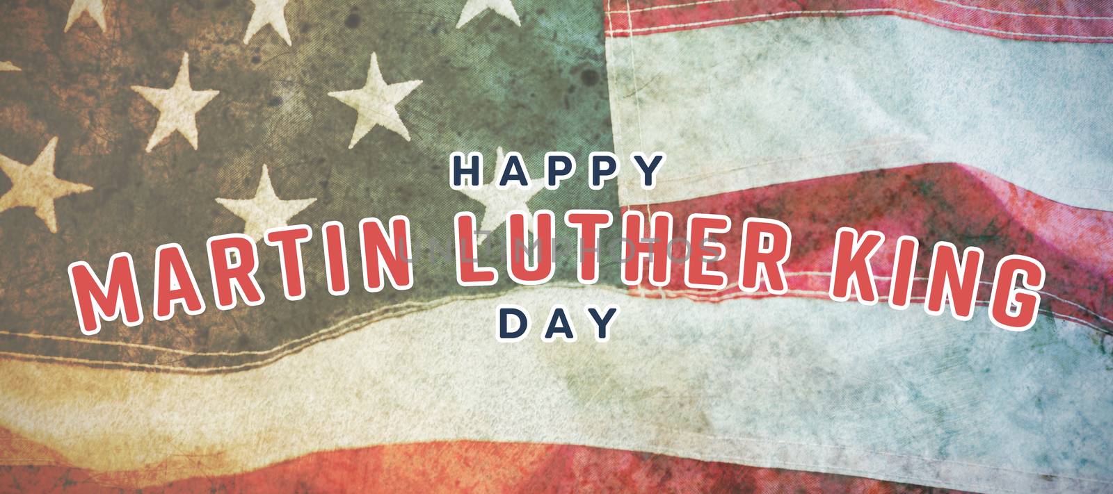 happy Martin Luther King day against full frame of wrinkled american flag