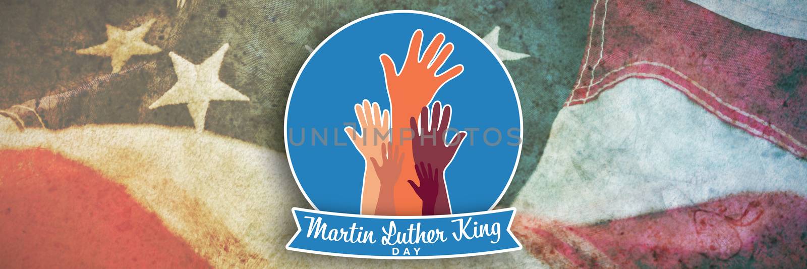 Martin Luther king day with hands against close-up of american flag