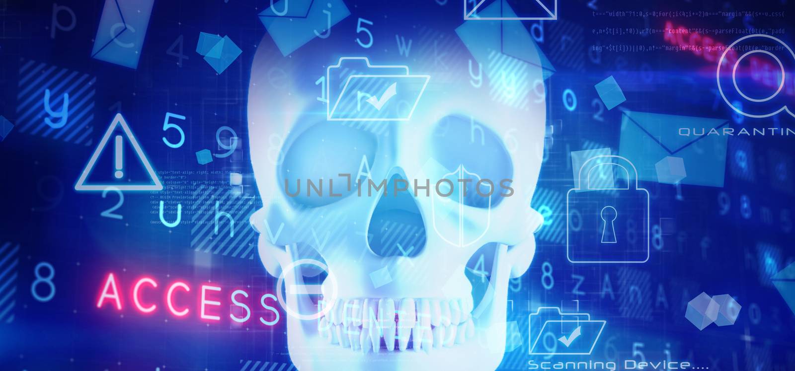 Virus background against blue human skull