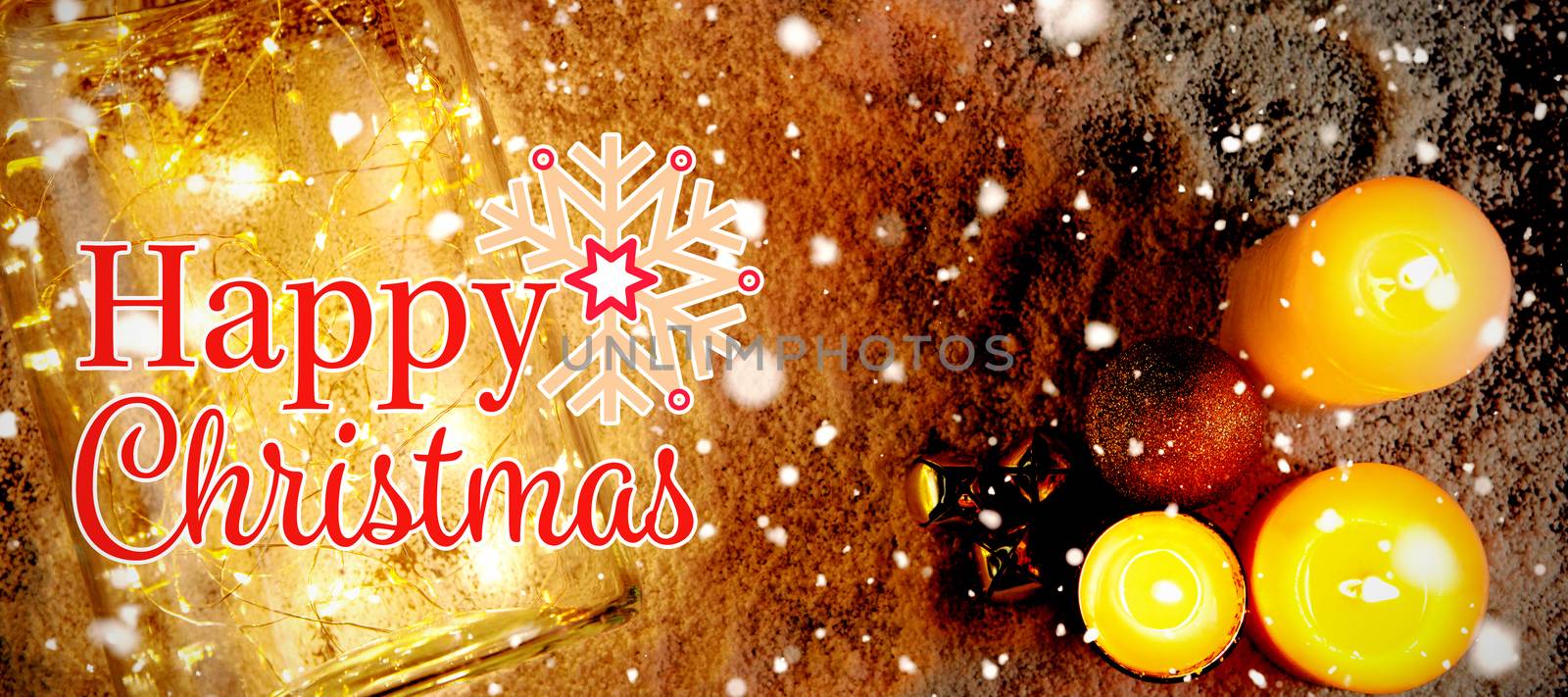 Christmas card against candles and smooth christmas lights