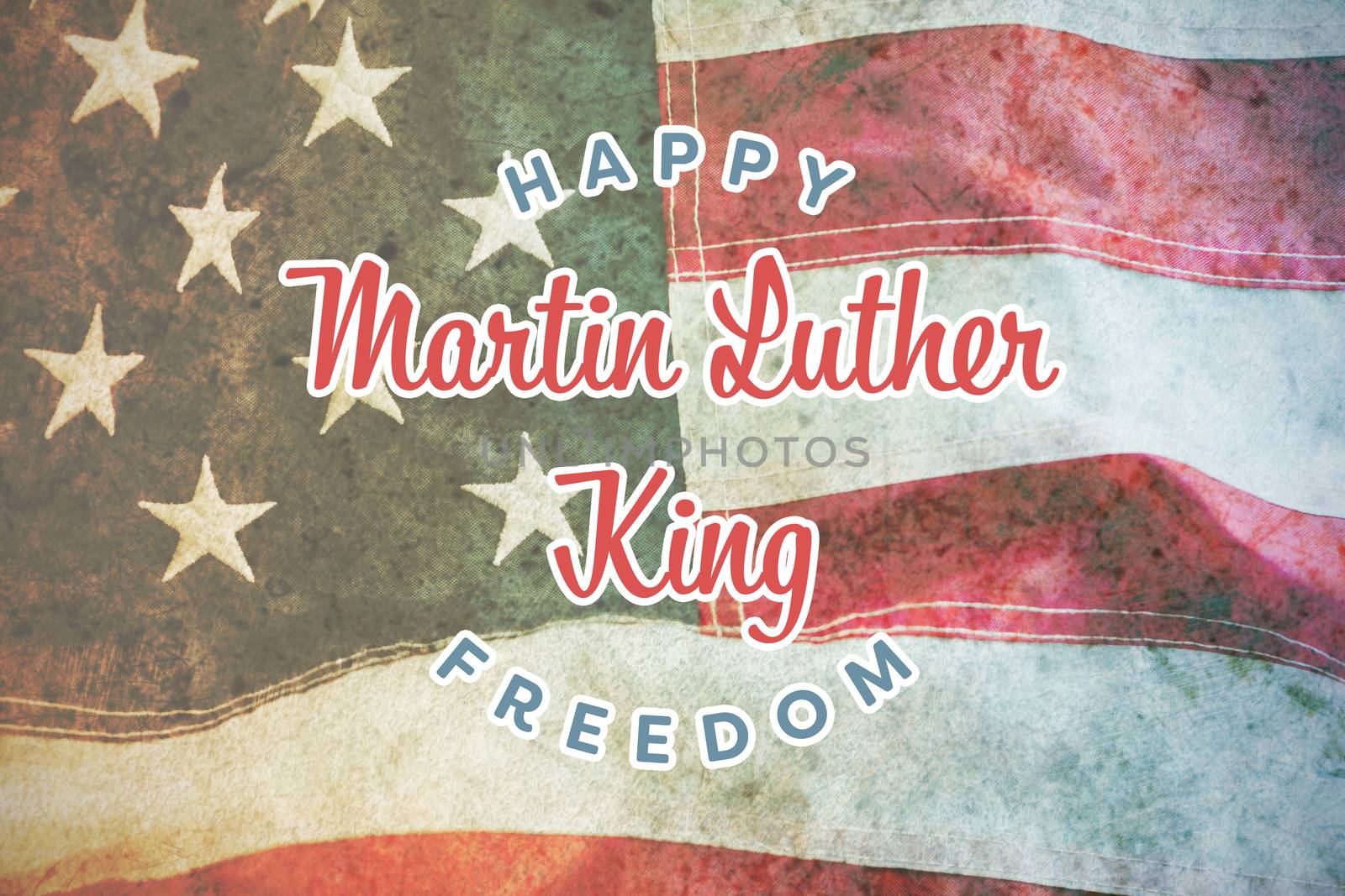 happy Martin Luther King freedom against full frame of wrinkled american flag