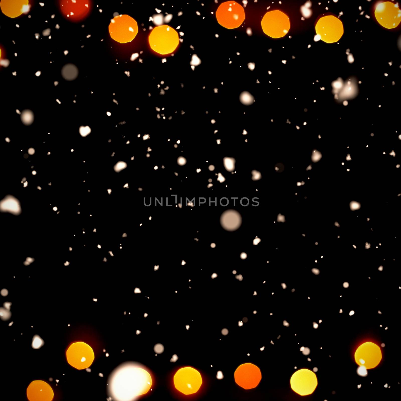 Snow falling against copy space with unfocused garland