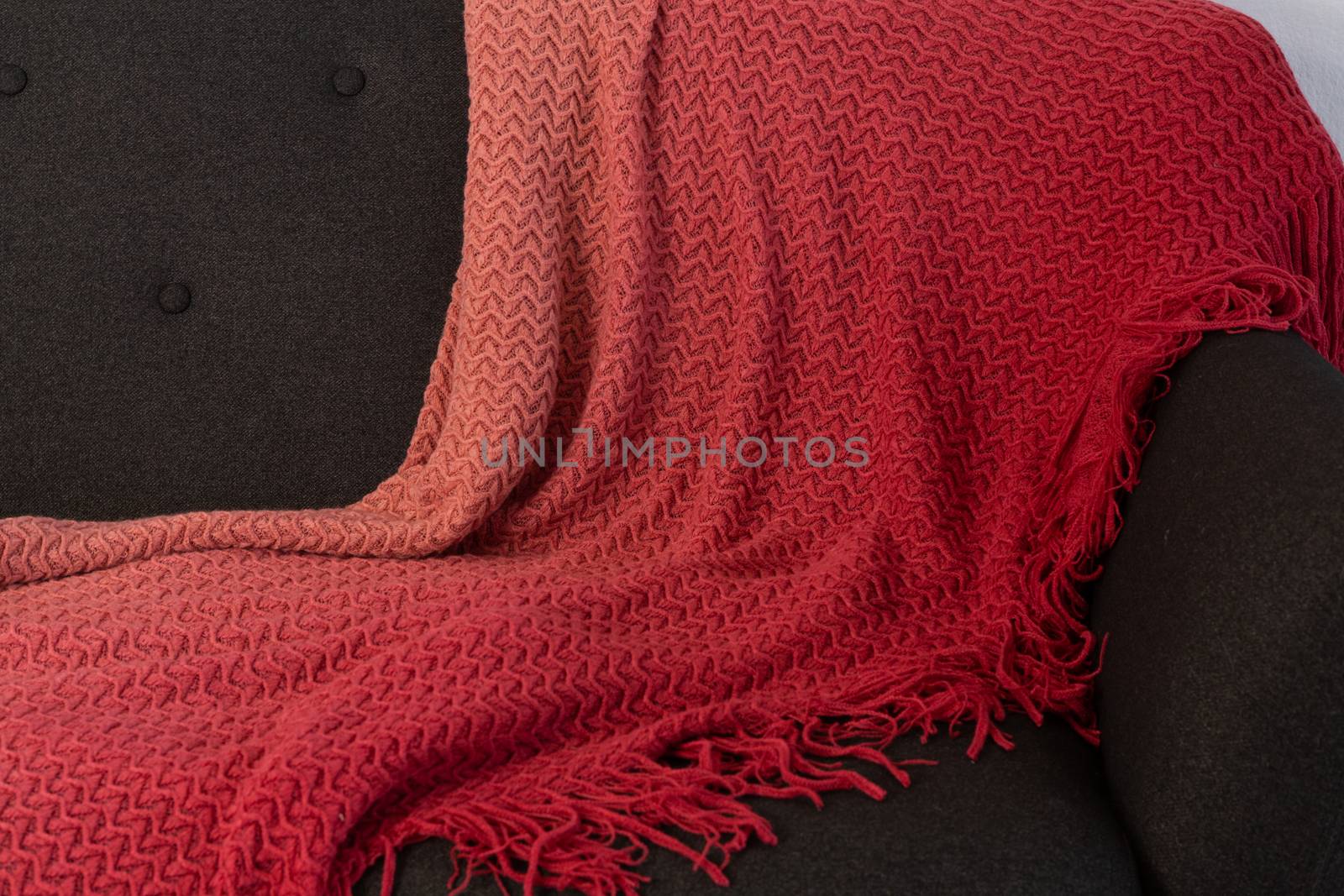 Close-up of blanket arranged on sofa