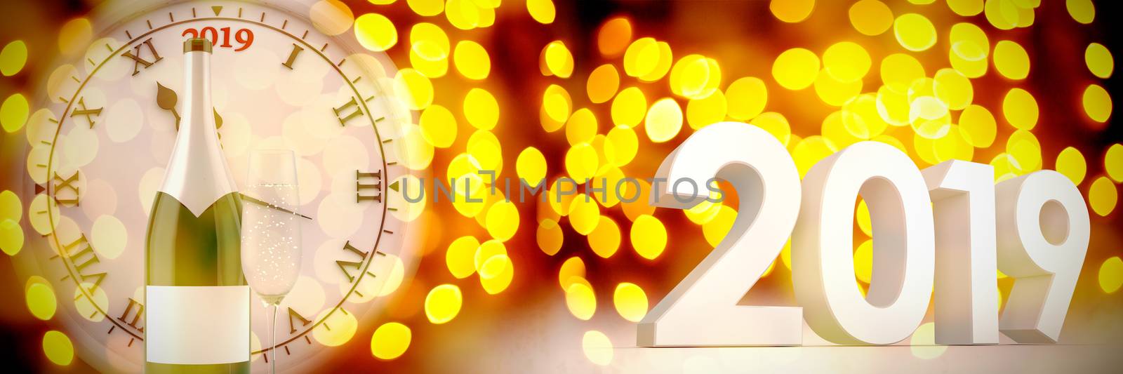 Three dimensional new year numbers in gray color against unfocused yellow christmas light