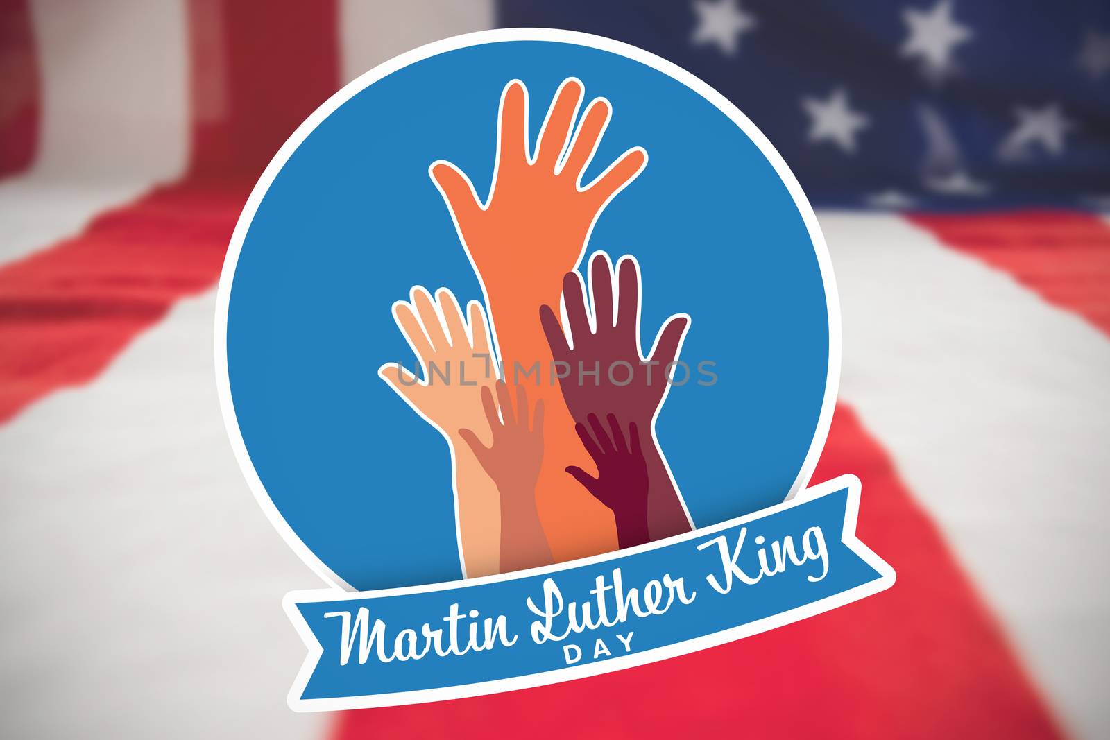Martin Luther king day with hands against close-up of american flag