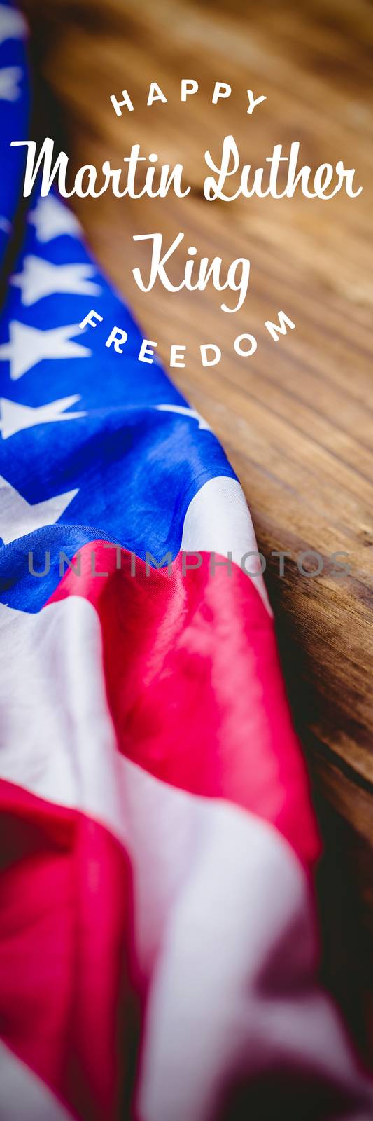 happy Martin Luther King freedom against usa flag on table