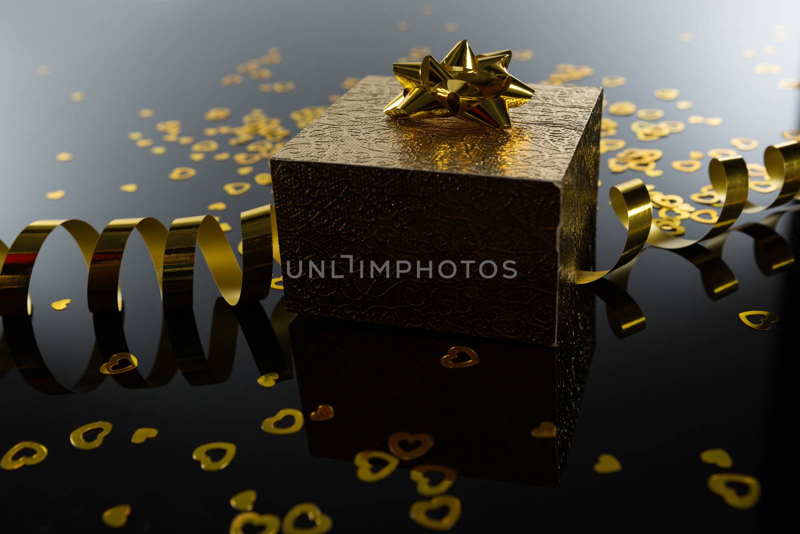 Close-up of Valentine gift on glass background