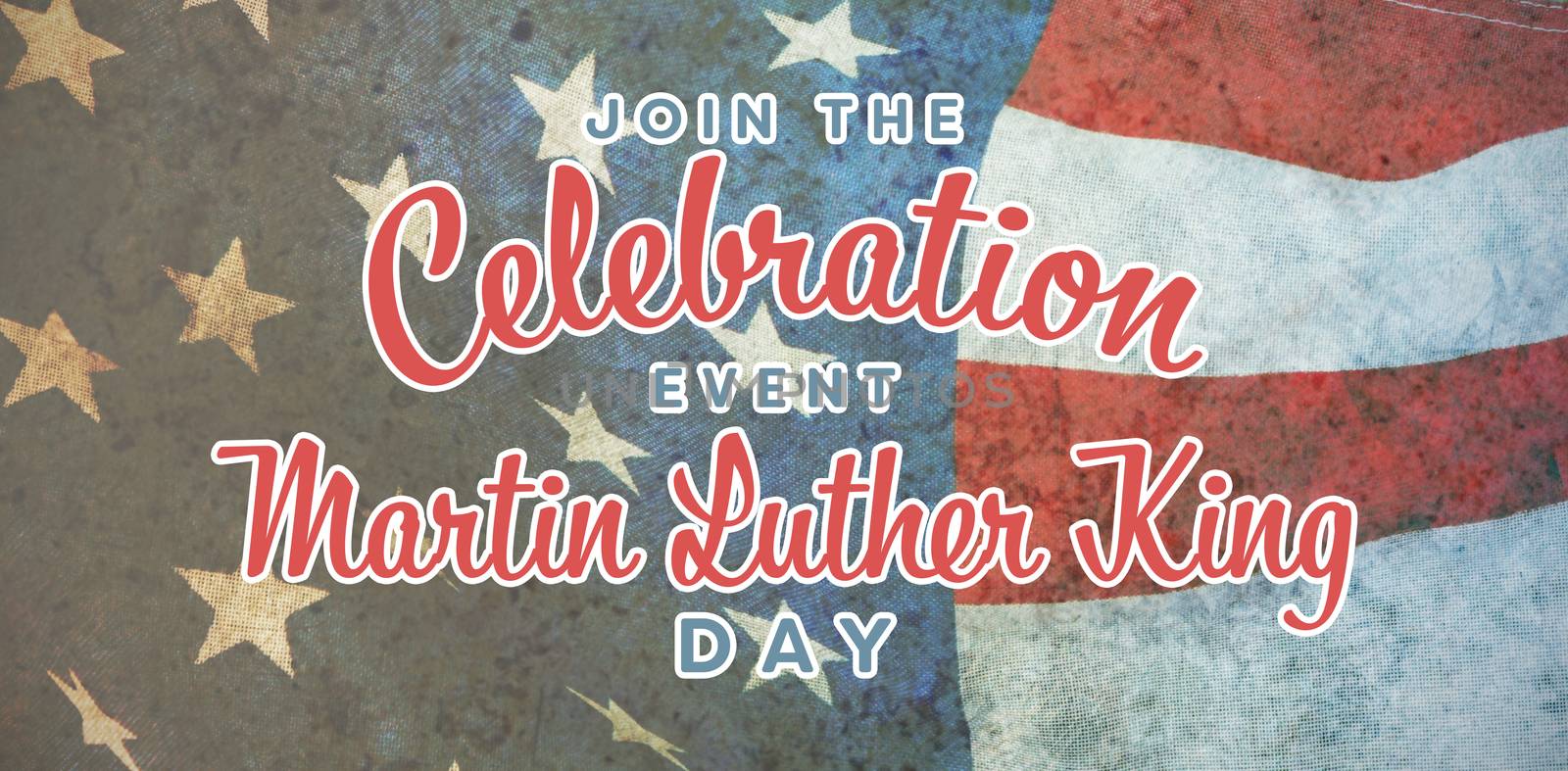 join the celebration event Martin Luther King Day against american flag on a wooden table