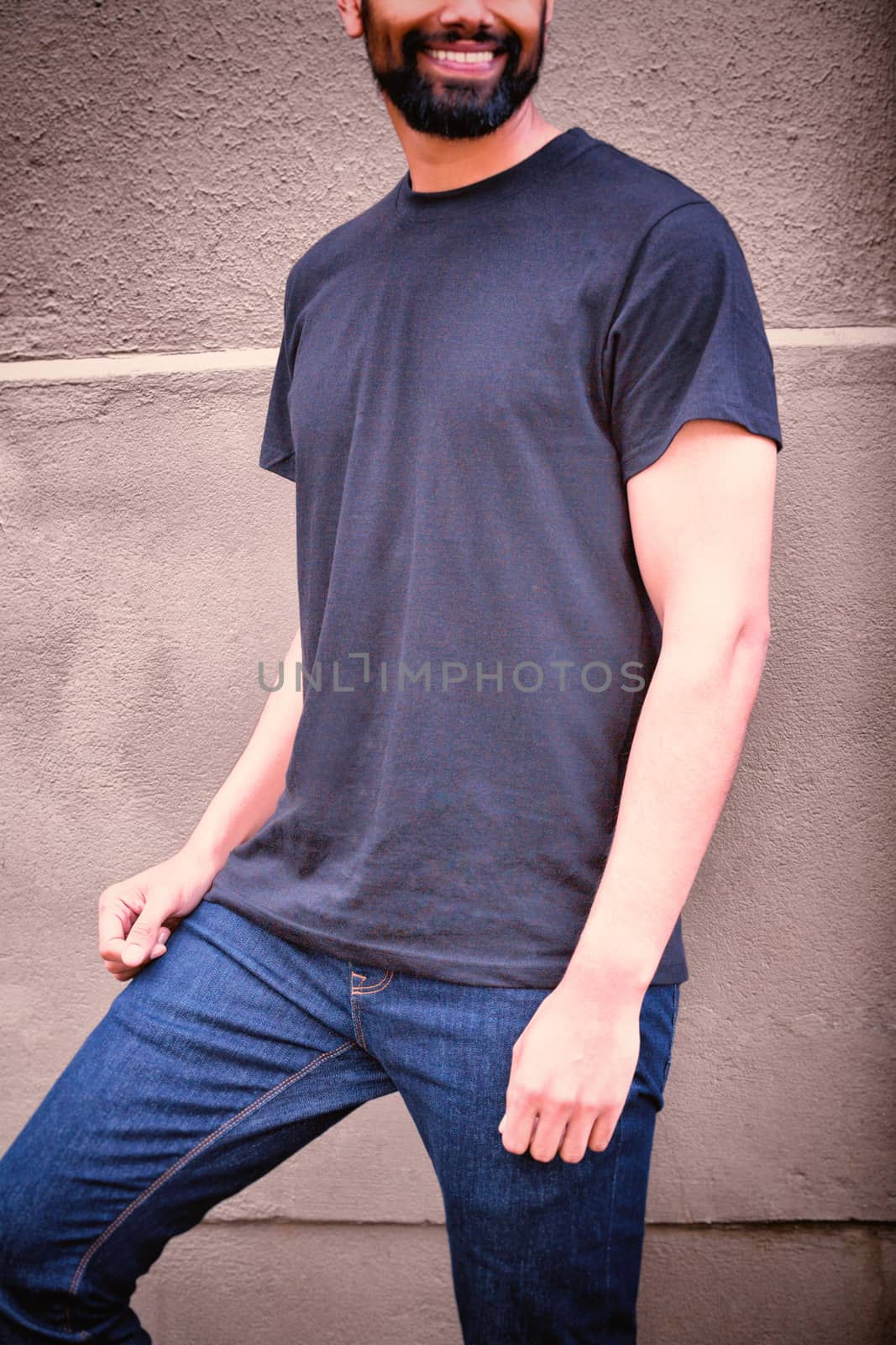 Hipster man with copy space blank t-shirt for your design