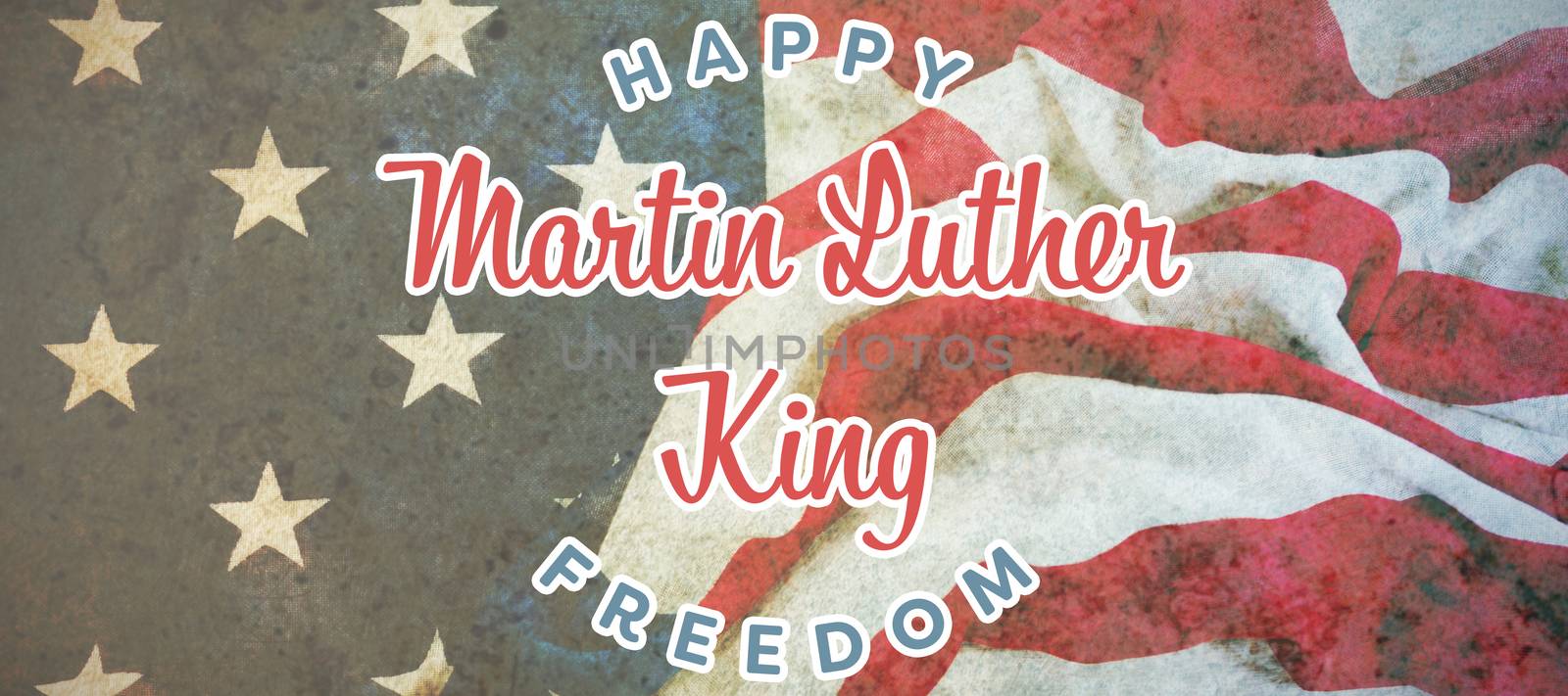 happy Martin Luther King freedom against american flag on a wooden table