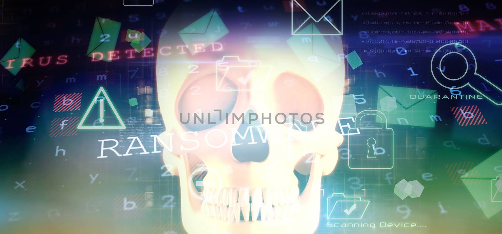 Virus background against orange human skull