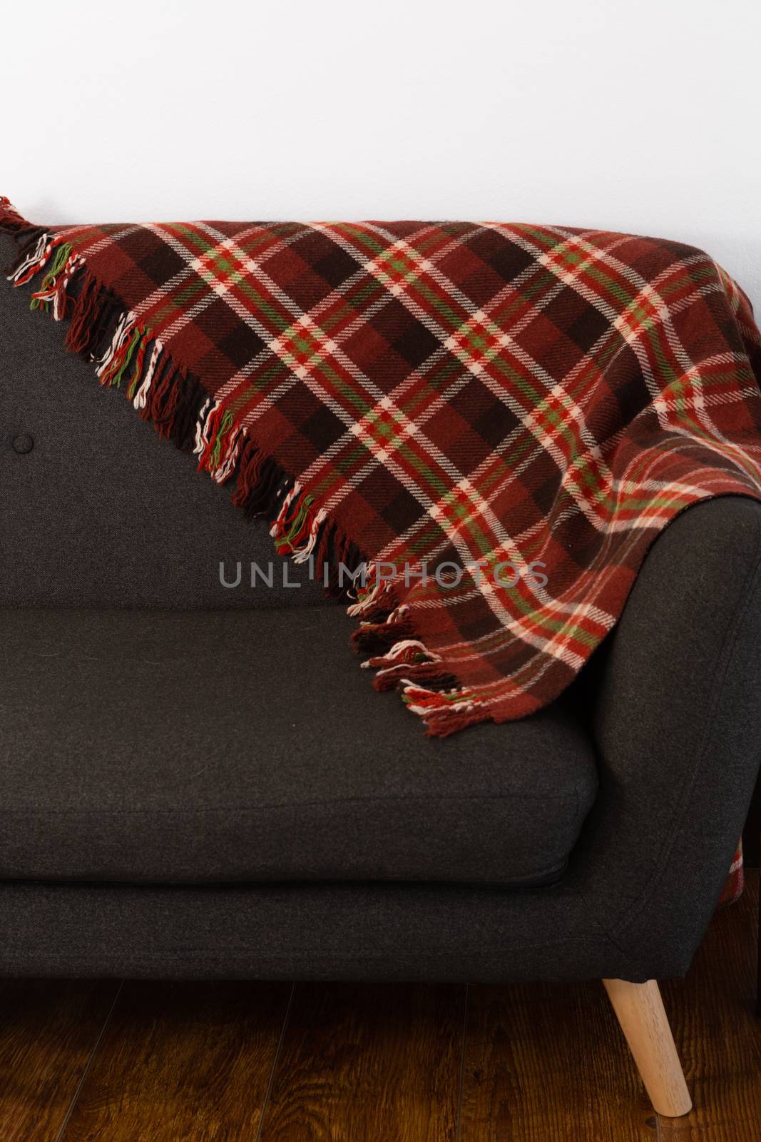 Checkered blanket arranged on sofa