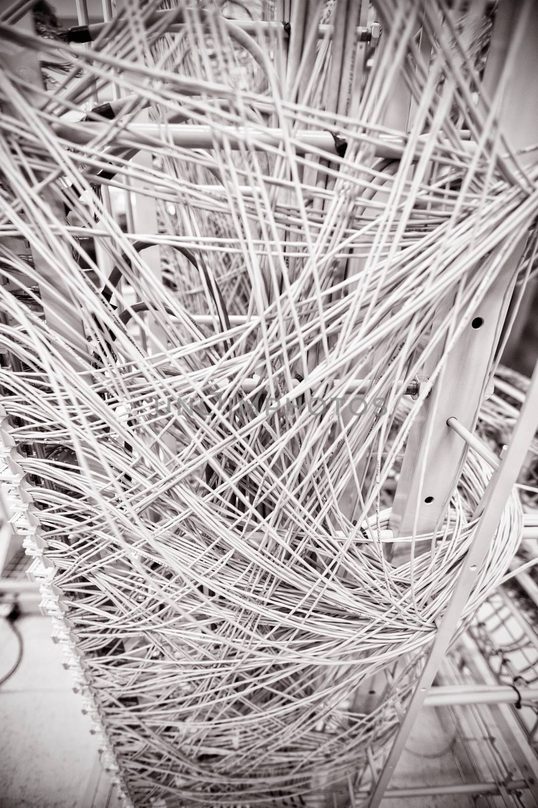 Cables and plugs in server room, Close-up