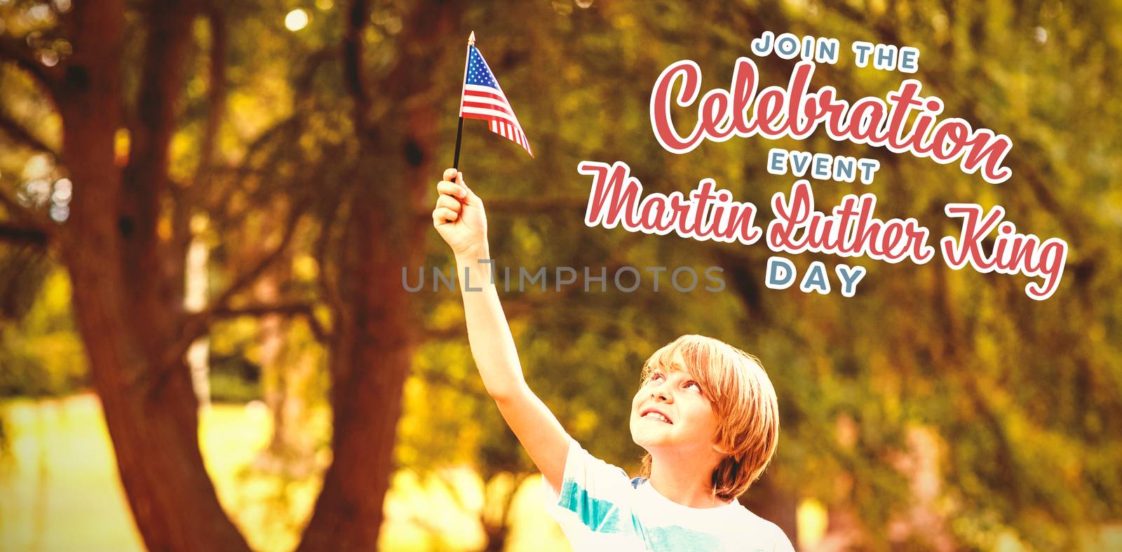 Boy with American flag against join the celebration event martin luther king day