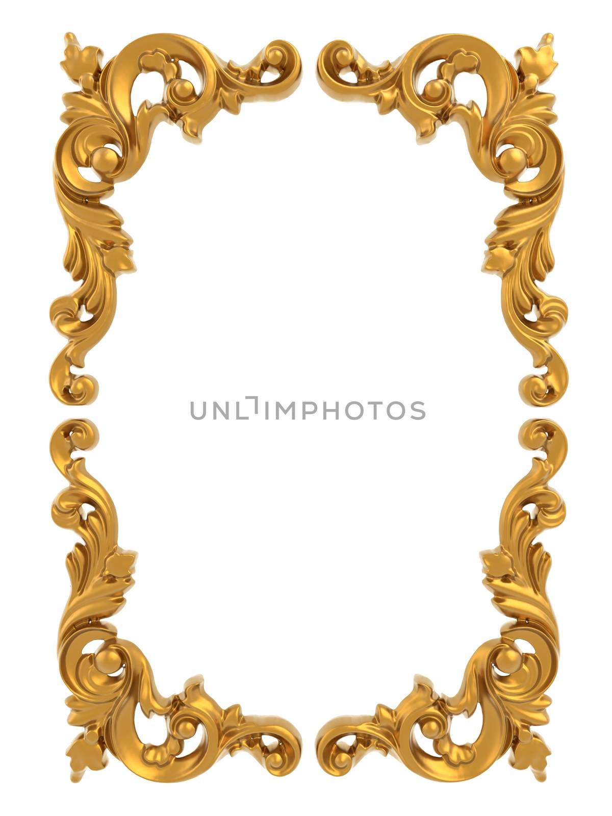 Gold vintage frame isolated on white background