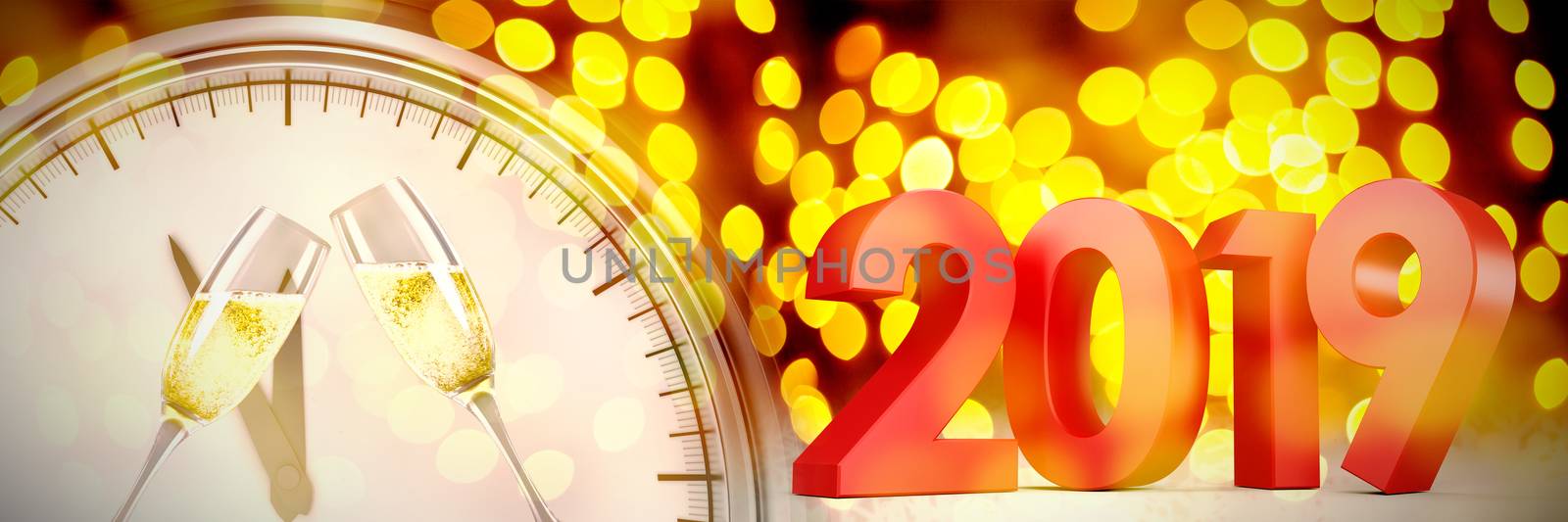 Red colored numbers against unfocused yellow christmas light