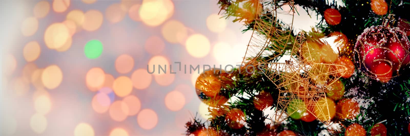 Composite image of brown parquet against part of christmas tree with copy space