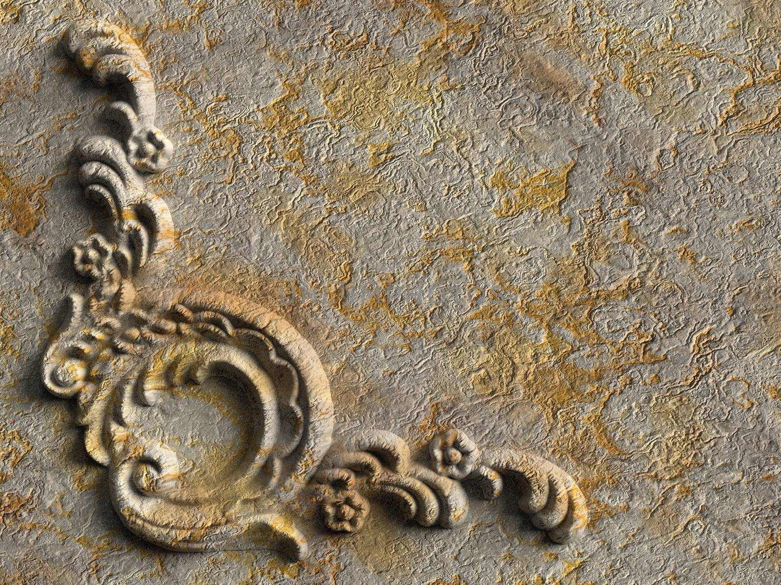 3d weathered floral ornament plaster. 
