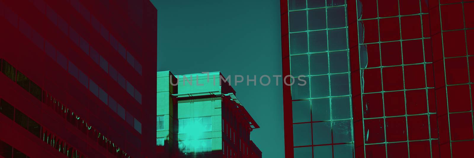 Digitally altered view of modern office building