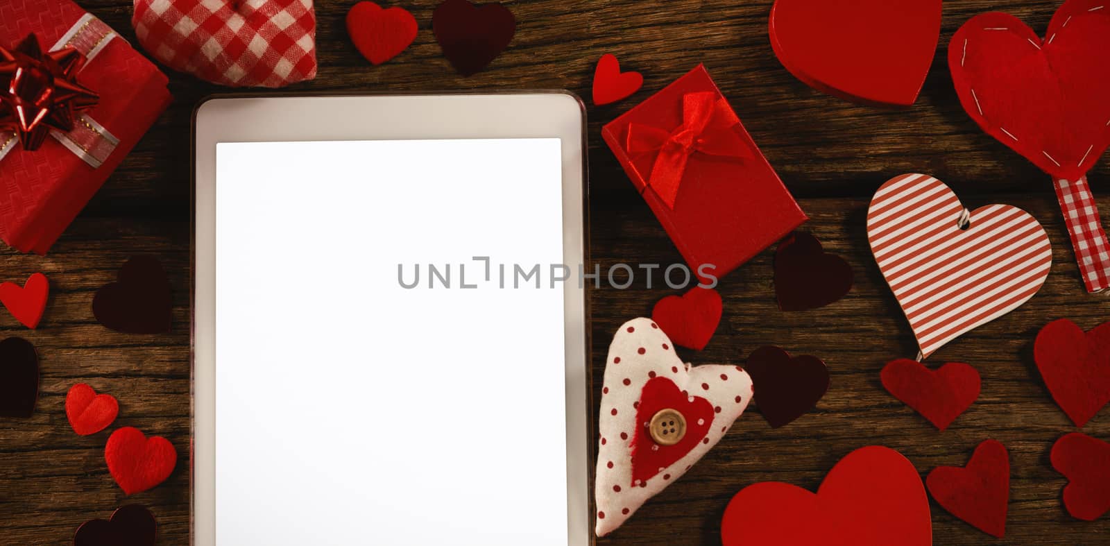 Digital tablet and valentine decorations, Close-up