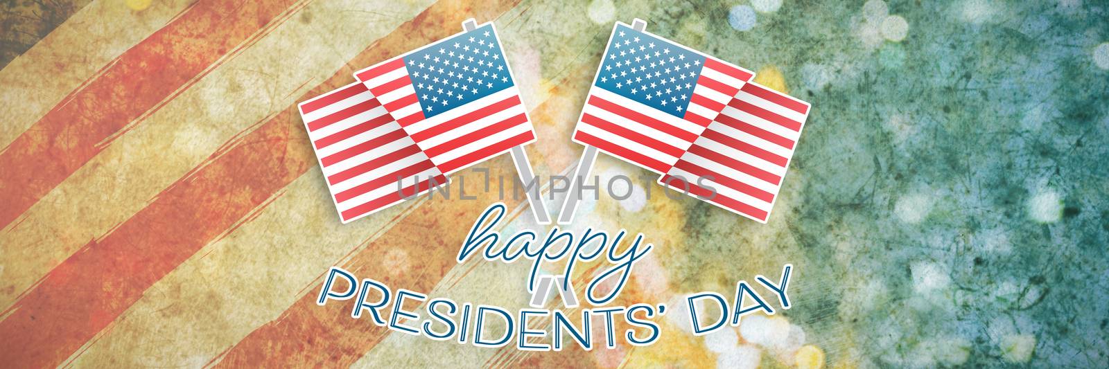 Composite image of happy presidents day vector typography and two american flags by Wavebreakmedia