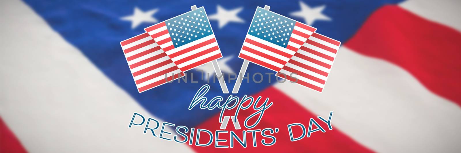 Composite image of happy presidents day vector typography and two american flags by Wavebreakmedia