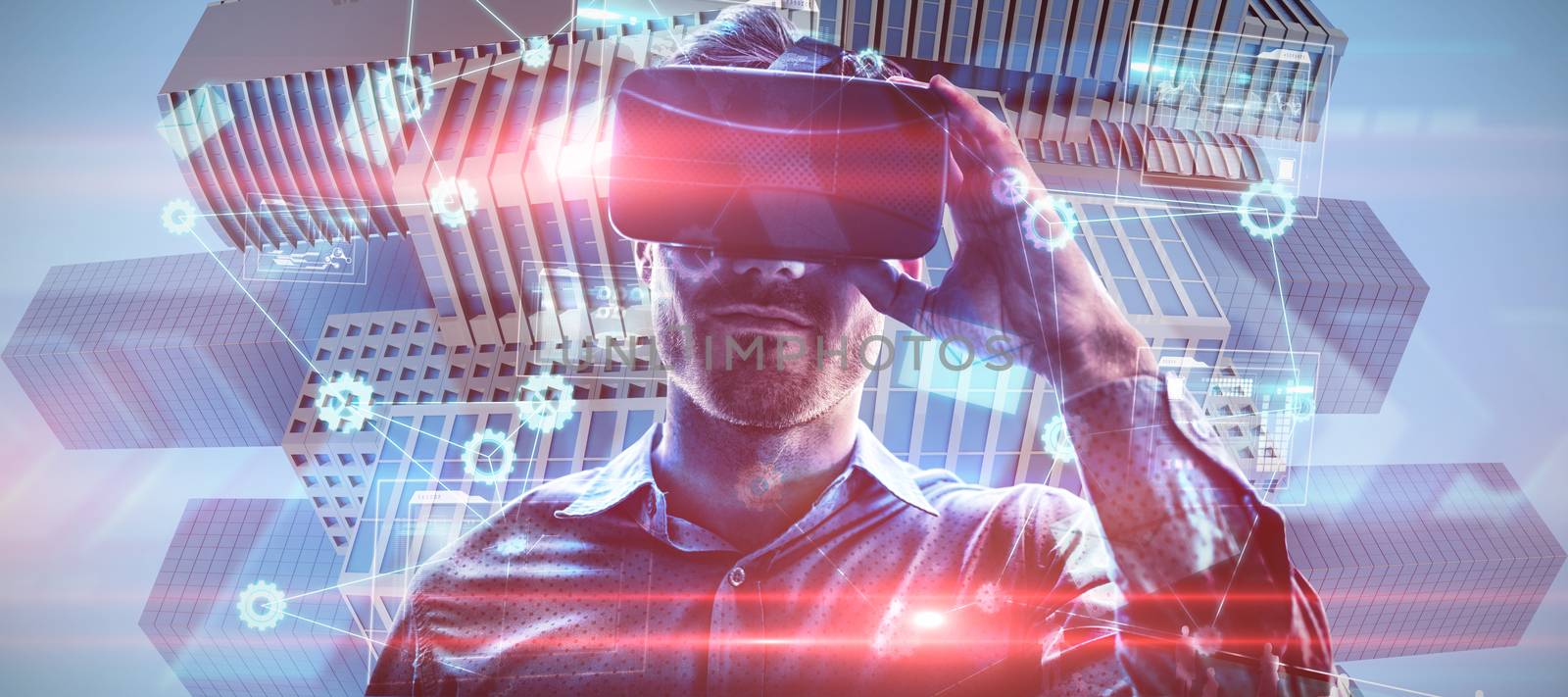 Composite image of man using an oculus by Wavebreakmedia