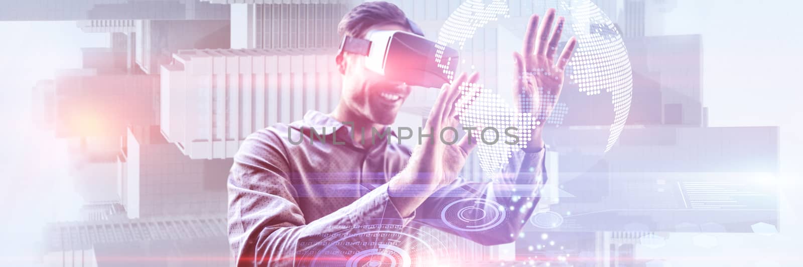 Composite image of man using a virtual reality device by Wavebreakmedia