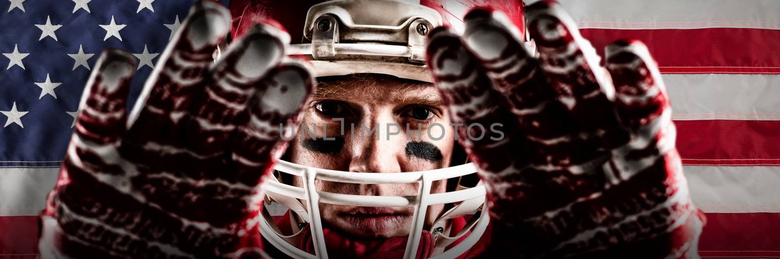 Composite image of american football player in helmet gesturing by Wavebreakmedia