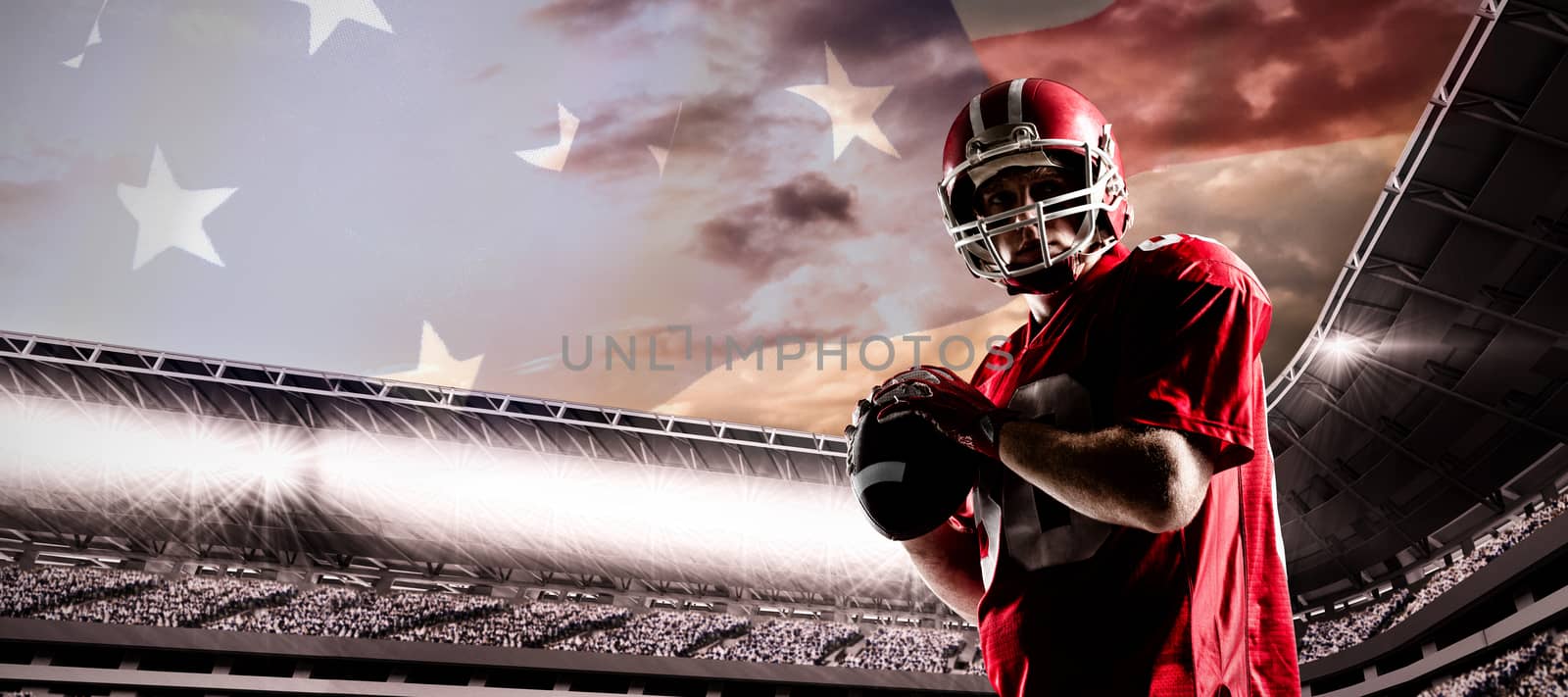 Composite image of american football player standing with helmet preparing to throw ball by Wavebreakmedia