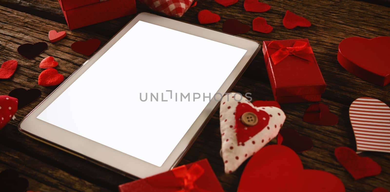 Digital tablet and valentine decorations, Close-up