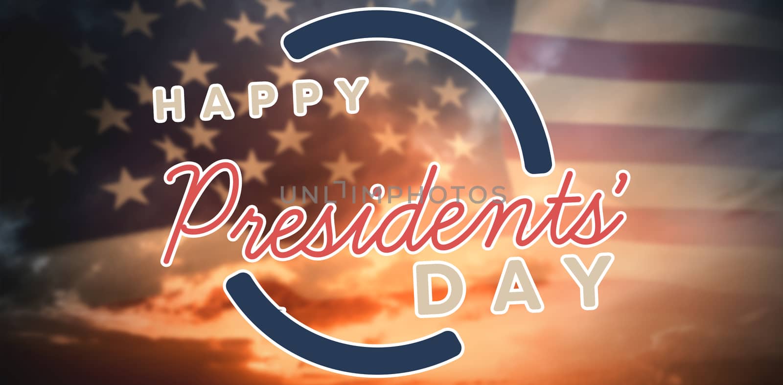 Happy presidents day. Vector typography against composite image of united states of america flag