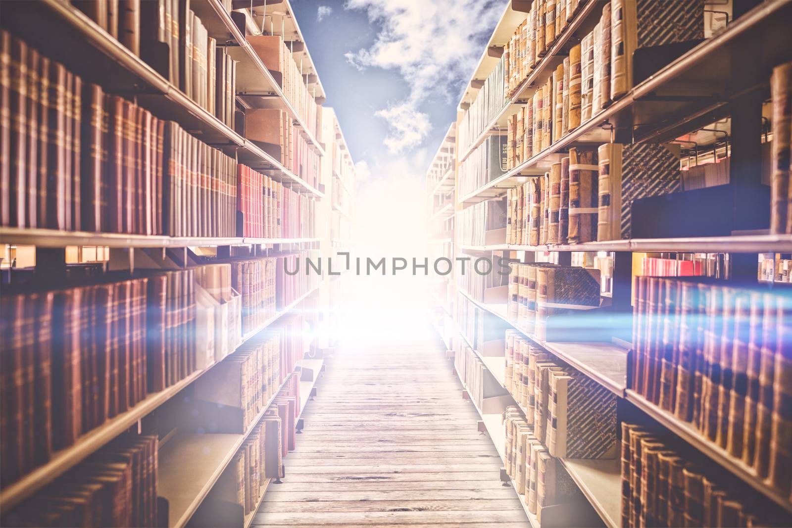 Close up of a bookshelf against wooden bridge at countryside
