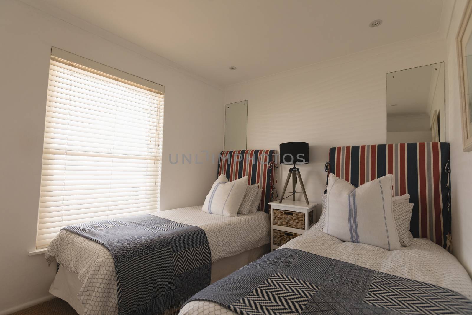 Modern luxury bedroom with blankets and pillows