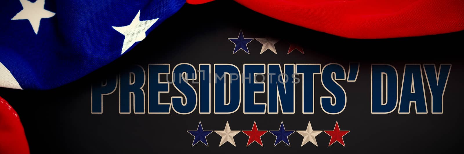 presidents day. Vector typography, stars against american flag over black background