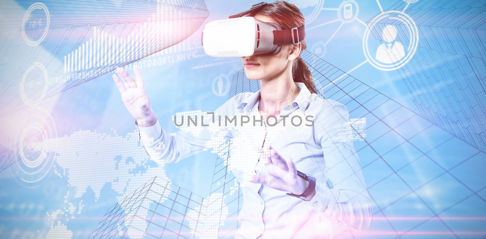 Composite image of female executive using virtual reality headset by Wavebreakmedia