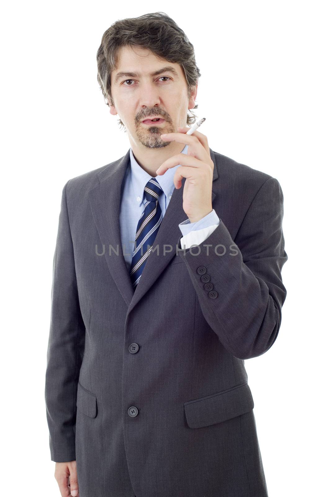 businessman smoking isolated on a white background