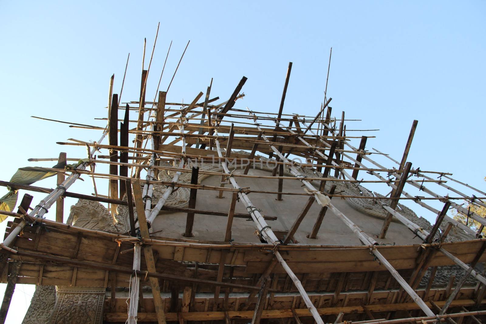 Bamboo scaffolding to new temple in asia