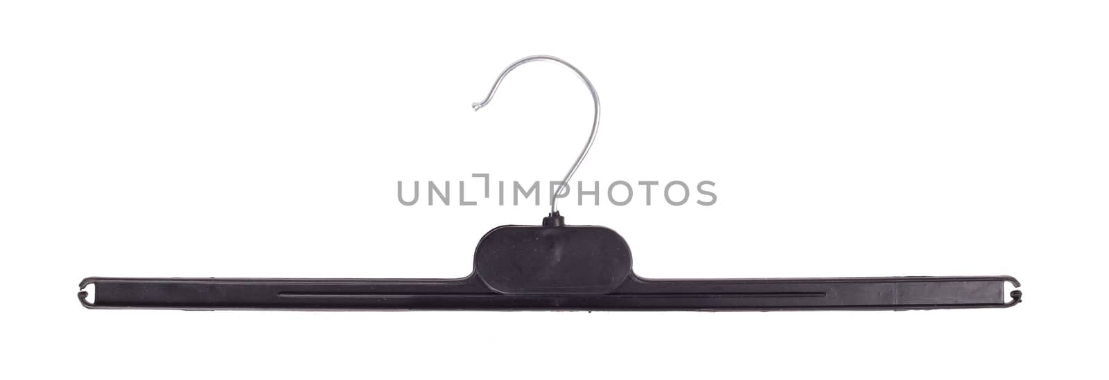 Black plastic clothes hanger isolated on white background