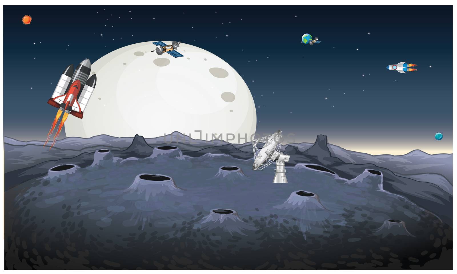 view from moon surface with other spaceship by aanavcreationsplus