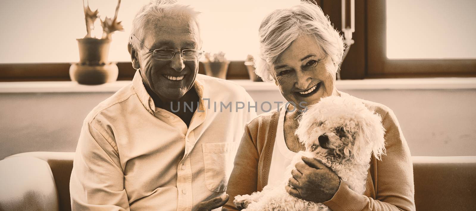 Senior couple holding a dog by Wavebreakmedia