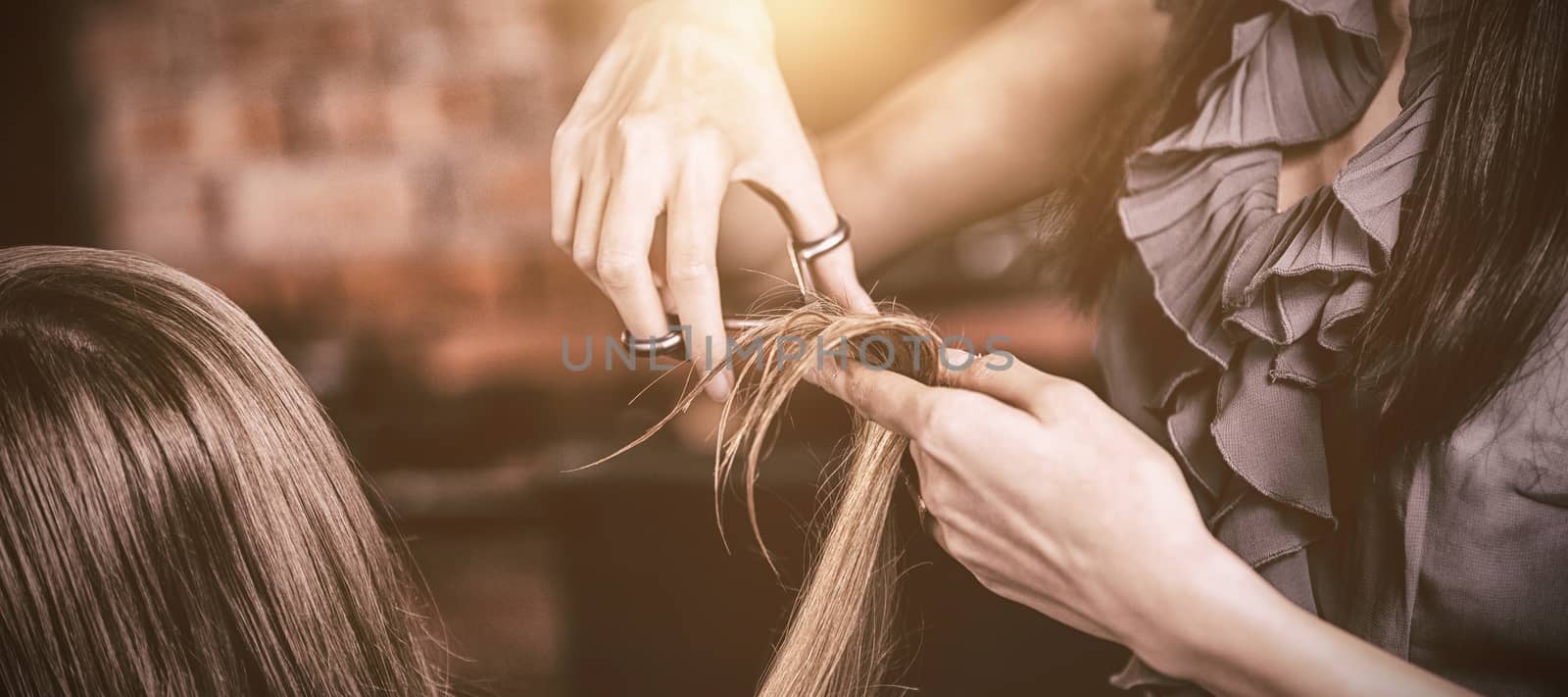 Female getting her hair trimmed at a salon