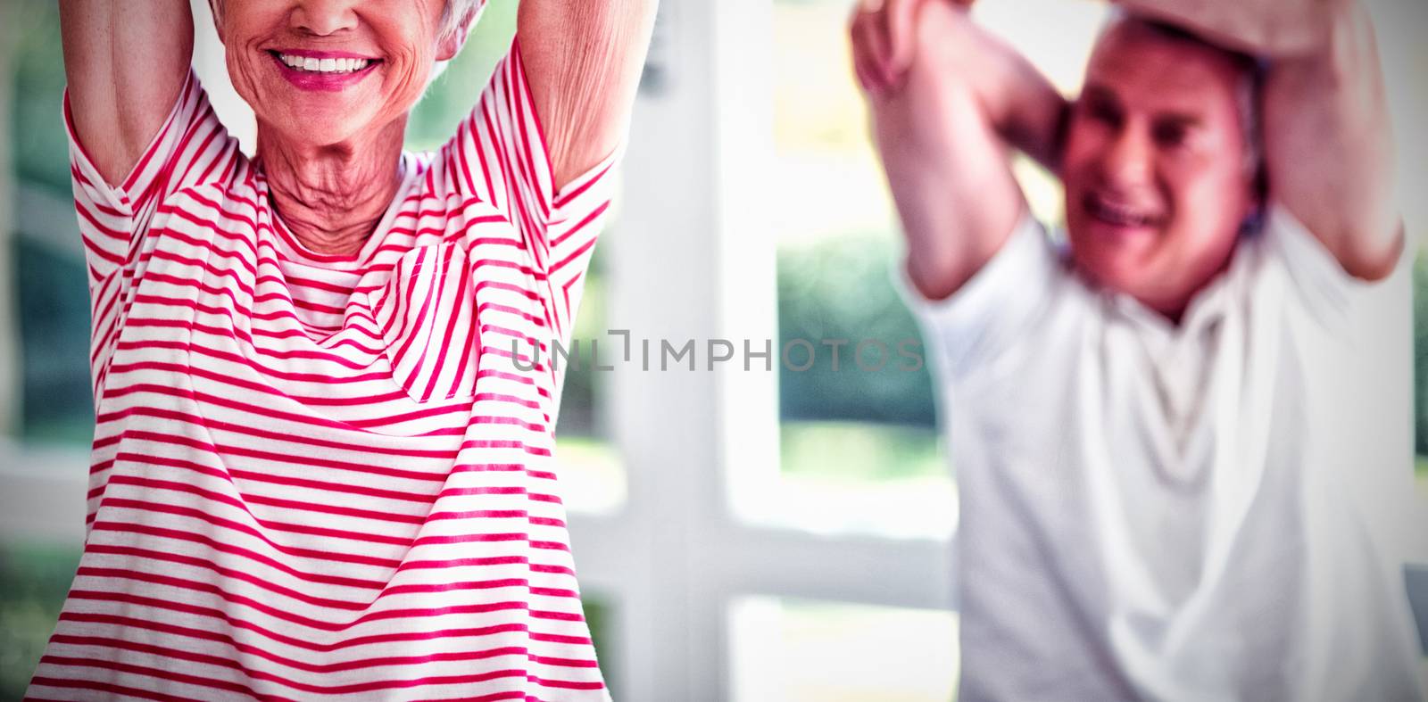 Senior couple performing stretching exercise at home by Wavebreakmedia