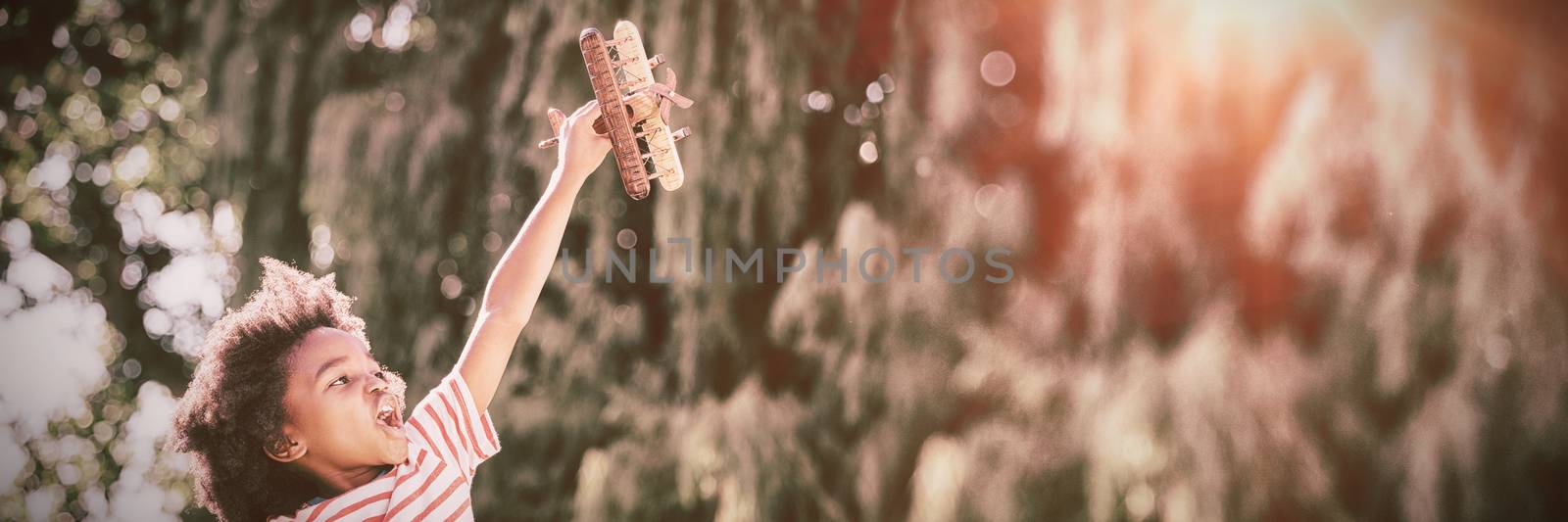 Boy is playing with a plane by Wavebreakmedia